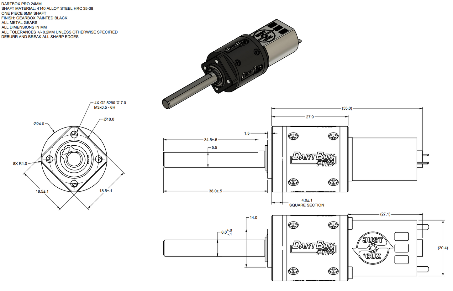 DartBox Pro - Super Tough 24mm Brushed Gearmotors