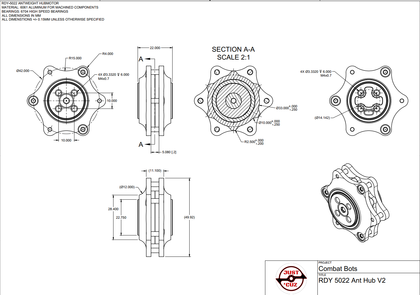 RDY-MINI-5022 Hubmotor: Battle Ready Weapon Motor