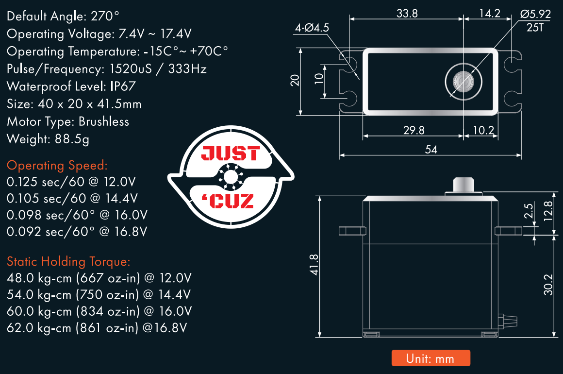 Beast Mode Servo - Super Fast 4S 62kg-cm True 270 Degree